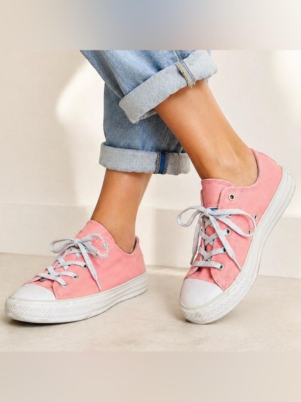 Converse All Star Sneakers Girls Size 4 Pink Canvas Low Top Casual Shoes